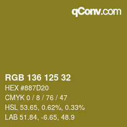 Color code: RGB 136 125 32 | qconv.com
