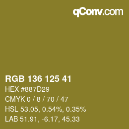 Color code: RGB 136 125 41 | qconv.com