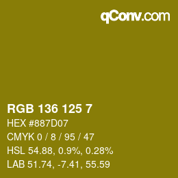 カラーコード: RGB 136 125 7 | qconv.com