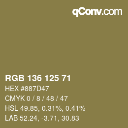 Color code: RGB 136 125 71 | qconv.com