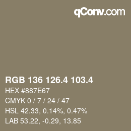 カラーコード: RGB 136 126.4 103.4 | qconv.com