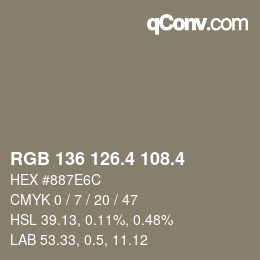 カラーコード: RGB 136 126.4 108.4 | qconv.com