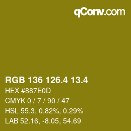 カラーコード: RGB 136 126.4 13.4 | qconv.com