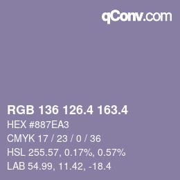 カラーコード: RGB 136 126.4 163.4 | qconv.com