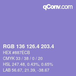 カラーコード: RGB 136 126.4 203.4 | qconv.com