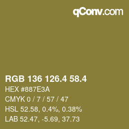 カラーコード: RGB 136 126.4 58.4 | qconv.com