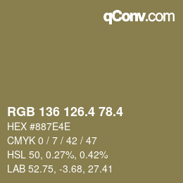カラーコード: RGB 136 126.4 78.4 | qconv.com