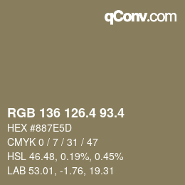 カラーコード: RGB 136 126.4 93.4 | qconv.com