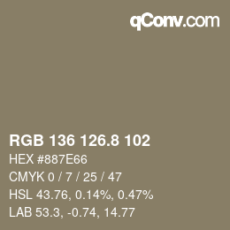 Color code: RGB 136 126.8 102 | qconv.com