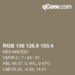 カラーコード: RGB 136 126.8 103.4 | qconv.com
