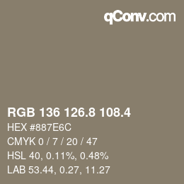 カラーコード: RGB 136 126.8 108.4 | qconv.com