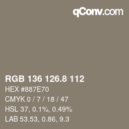 Color code: RGB 136 126.8 112 | qconv.com