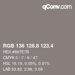 カラーコード: RGB 136 126.8 123.4 | qconv.com