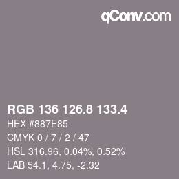 カラーコード: RGB 136 126.8 133.4 | qconv.com