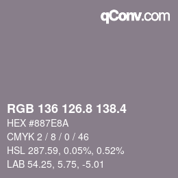 カラーコード: RGB 136 126.8 138.4 | qconv.com