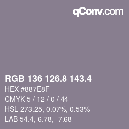 カラーコード: RGB 136 126.8 143.4 | qconv.com