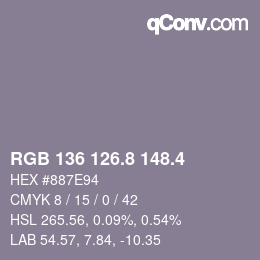 カラーコード: RGB 136 126.8 148.4 | qconv.com
