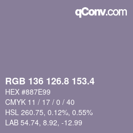 カラーコード: RGB 136 126.8 153.4 | qconv.com