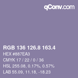 カラーコード: RGB 136 126.8 163.4 | qconv.com