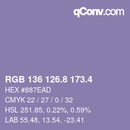 カラーコード: RGB 136 126.8 173.4 | qconv.com