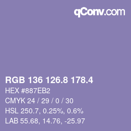 カラーコード: RGB 136 126.8 178.4 | qconv.com