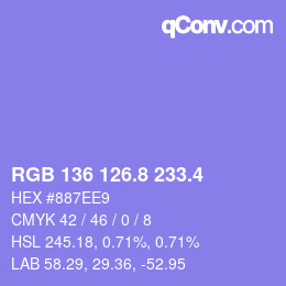カラーコード: RGB 136 126.8 233.4 | qconv.com