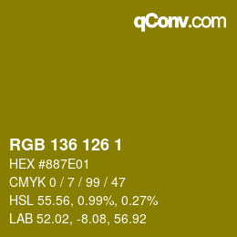 Color code: RGB 136 126 1 | qconv.com