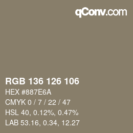 Color code: RGB 136 126 106 | qconv.com