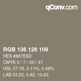颜色代码: RGB 136 126 109 | qconv.com