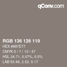 Color code: RGB 136 126 119 | qconv.com