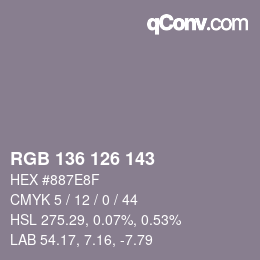 Código de color: RGB 136 126 143 | qconv.com