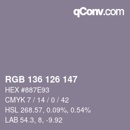 Color code: RGB 136 126 147 | qconv.com