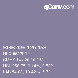 Color code: RGB 136 126 158 | qconv.com