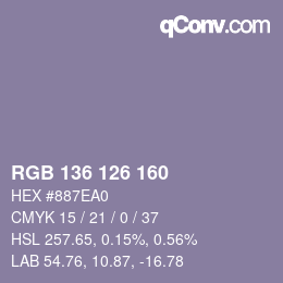 Color code: RGB 136 126 160 | qconv.com