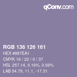 Color code: RGB 136 126 161 | qconv.com