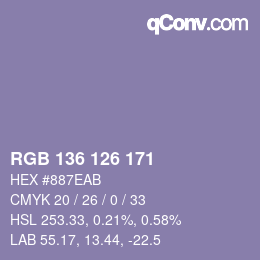 Color code: RGB 136 126 171 | qconv.com