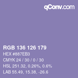 Color code: RGB 136 126 179 | qconv.com