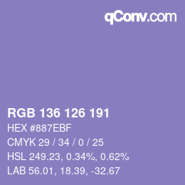 Color code: RGB 136 126 191 | qconv.com