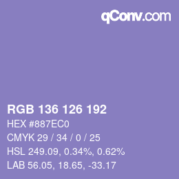Color code: RGB 136 126 192 | qconv.com