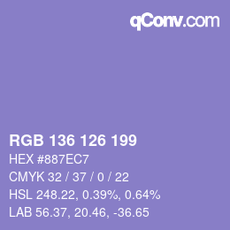 Color code: RGB 136 126 199 | qconv.com