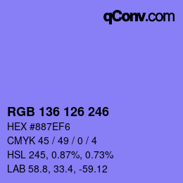 Color code: RGB 136 126 246 | qconv.com
