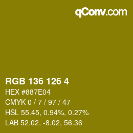 カラーコード: RGB 136 126 4 | qconv.com