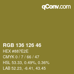 Color code: RGB 136 126 46 | qconv.com