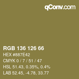 Color code: RGB 136 126 66 | qconv.com
