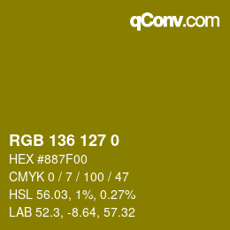 Color code: RGB 136 127 0 | qconv.com