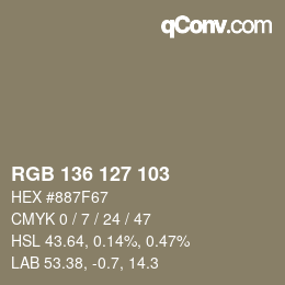 カラーコード: RGB 136 127 103 | qconv.com