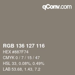 颜色代码: RGB 136 127 116 | qconv.com