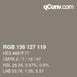 Color code: RGB 136 127 119 | qconv.com