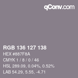 Color code: RGB 136 127 138 | qconv.com