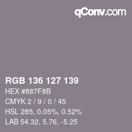 Color code: RGB 136 127 139 | qconv.com